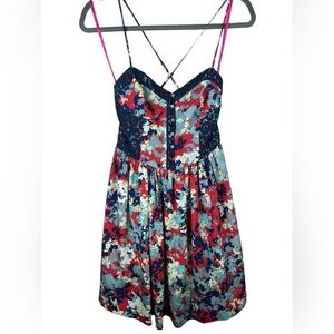 BETSEY JOHNSON Sun Dress blue red Corset Top Spaghetti Strap Size 6